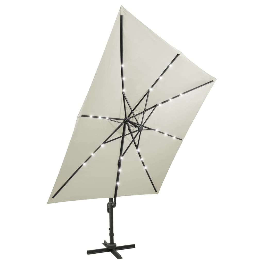 Cantilever Garden Parasol with Pole and LED Lights Sand 300 cm