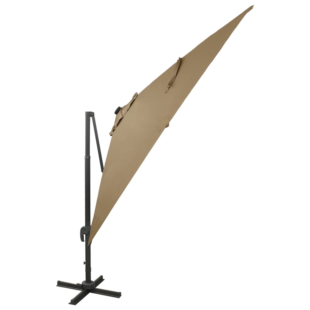 Cantilever Garden Parasol with Pole and LED Lights Taupe 300 cm