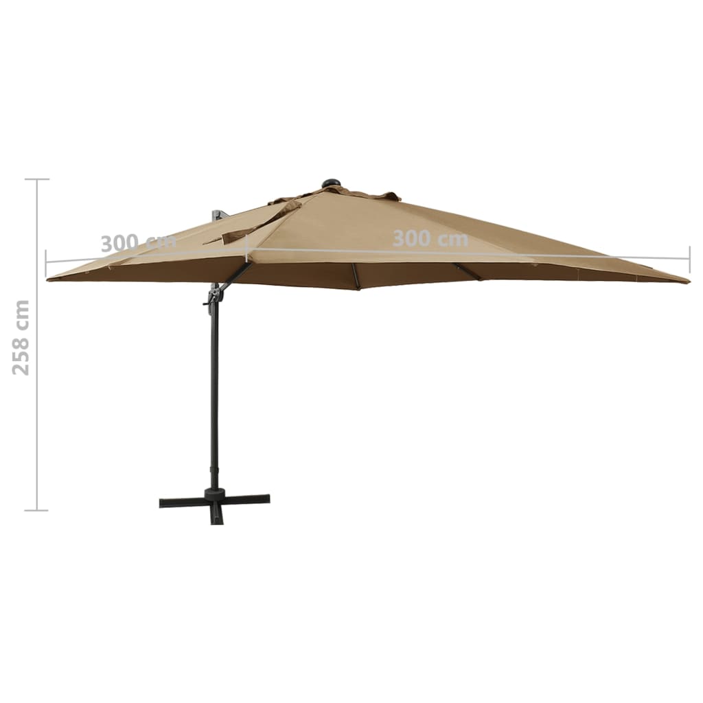 Cantilever Garden Parasol with Pole and LED Lights Taupe 300 cm