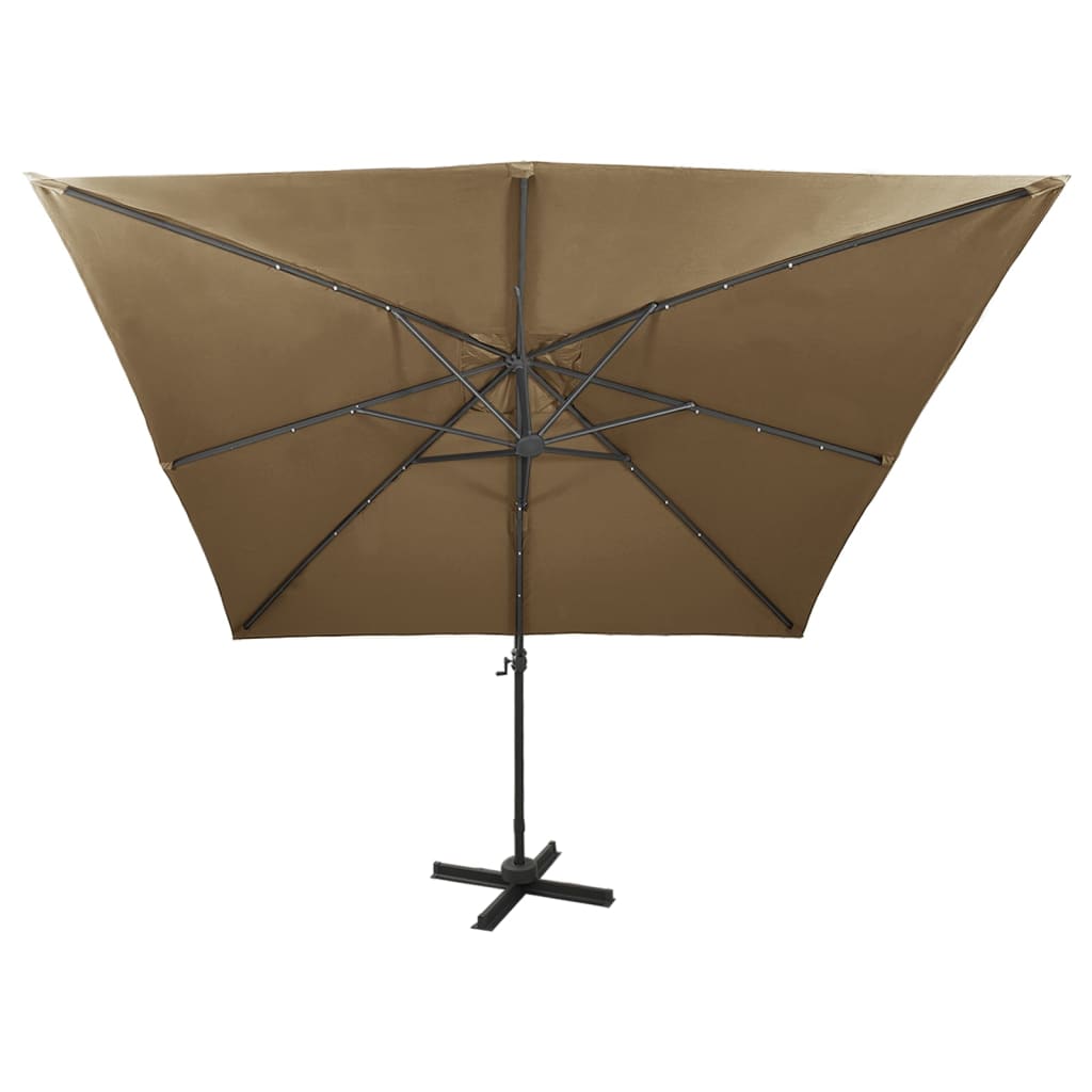 Cantilever Garden Parasol with Pole and LED Lights Taupe 300 cm