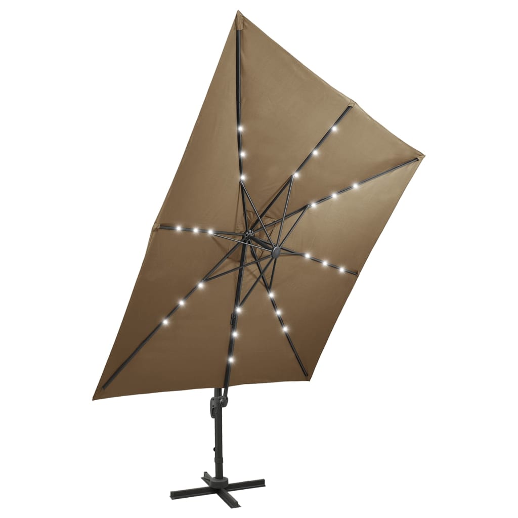 Cantilever Garden Parasol with Pole and LED Lights Taupe 300 cm