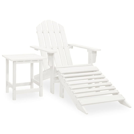 Garden Adirondack Chair with Ottoman&Table Solid Fir Wood White