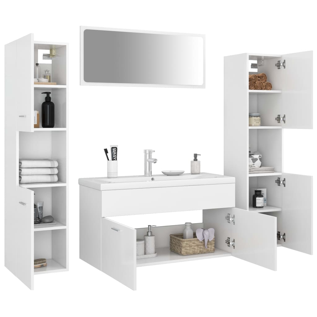 Bathroom Furniture Set White Engineered Wood