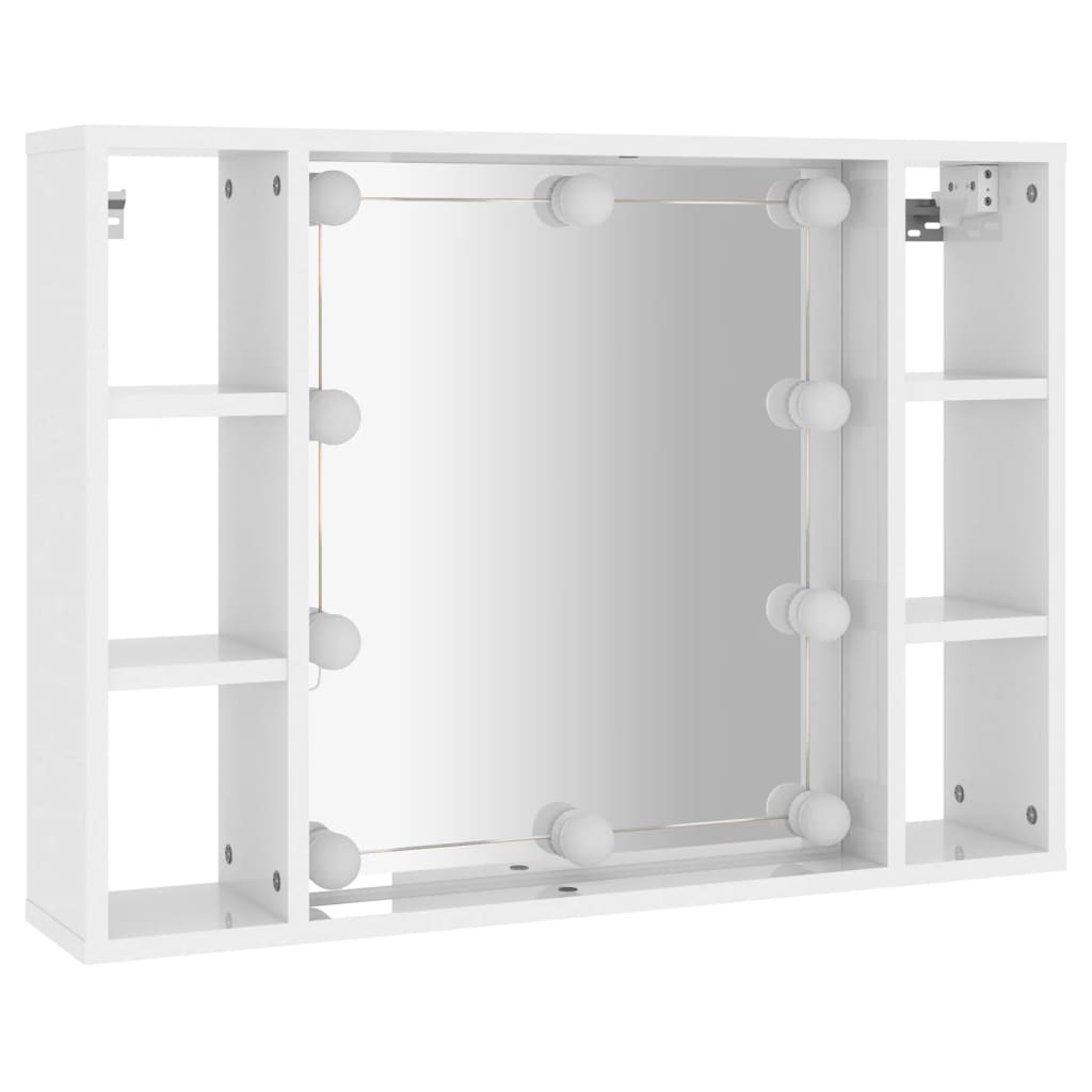 Mirror Cabinet with LED High Gloss White 76x15x55 cm