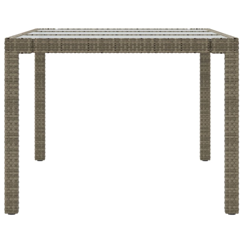 Garden Table Grey 190x90x75 cm Tempered Glass and Poly Rattan