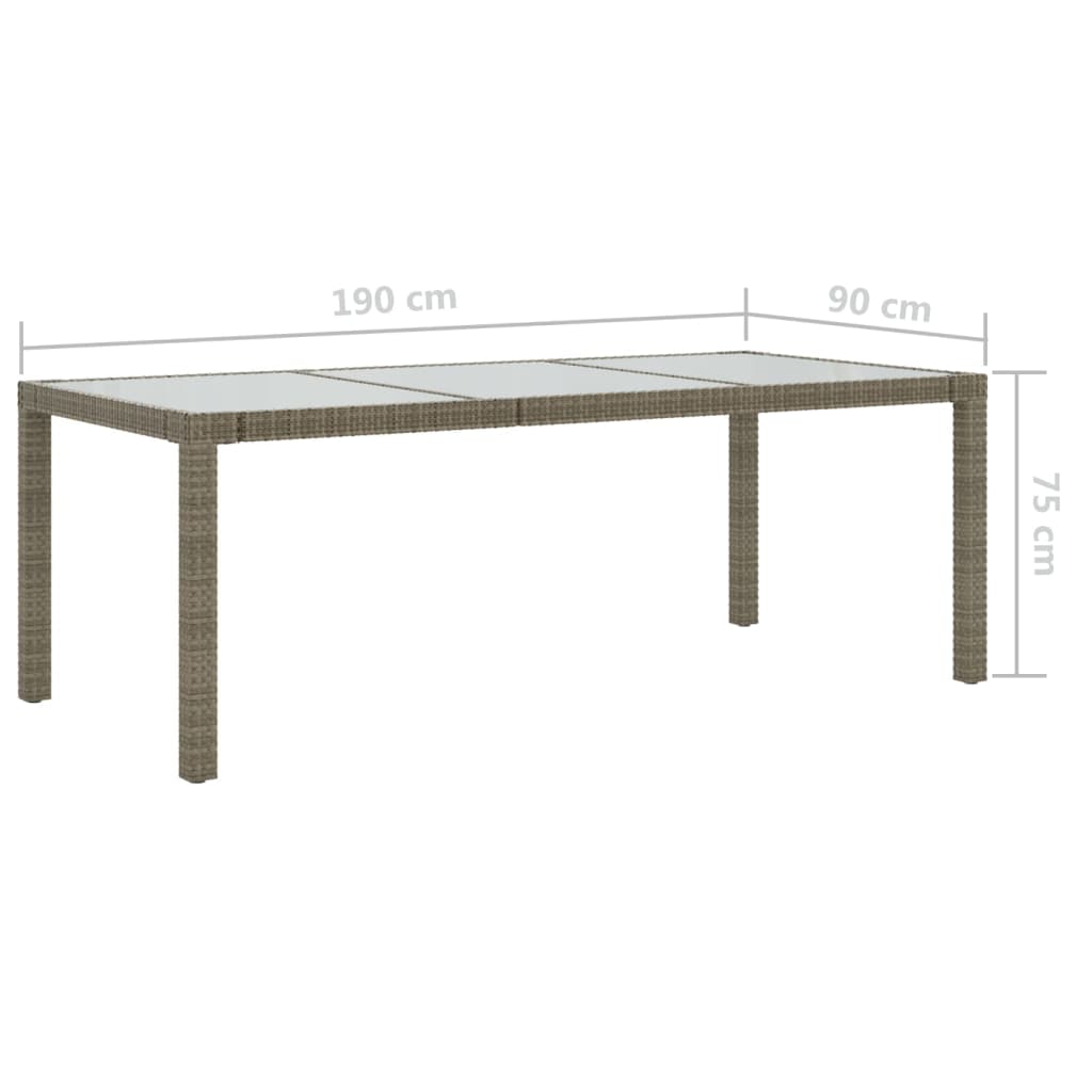 Garden Table Grey 190x90x75 cm Tempered Glass and Poly Rattan