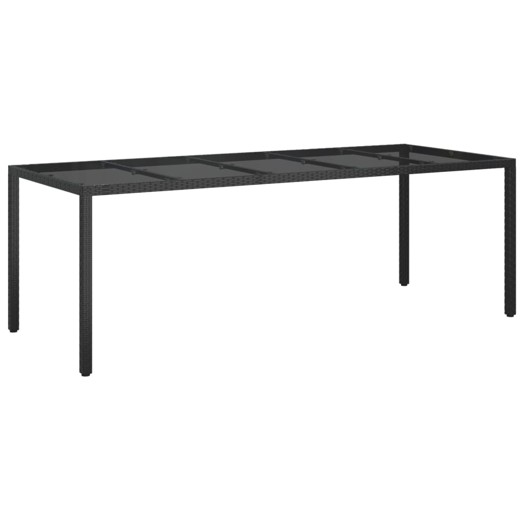 Garden Table Black 250x100x75 cm Tempered Glass and Poly Rattan