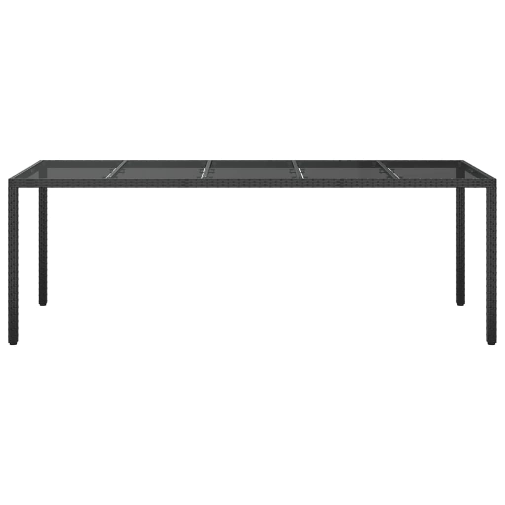 Garden Table Black 250x100x75 cm Tempered Glass and Poly Rattan