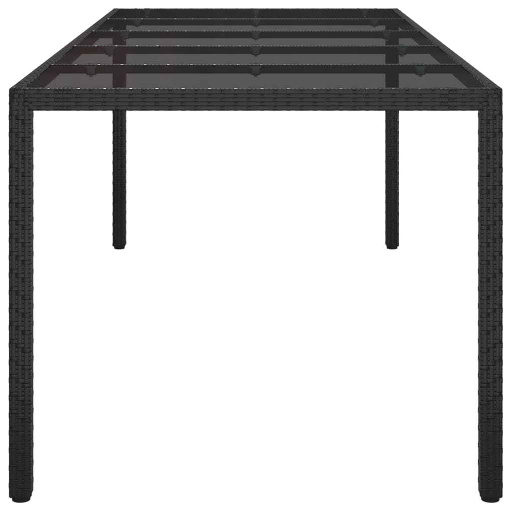 Garden Table Black 250x100x75 cm Tempered Glass and Poly Rattan