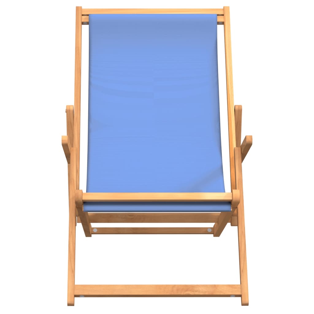 Folding Beach Chair Solid Wood Teak Blue