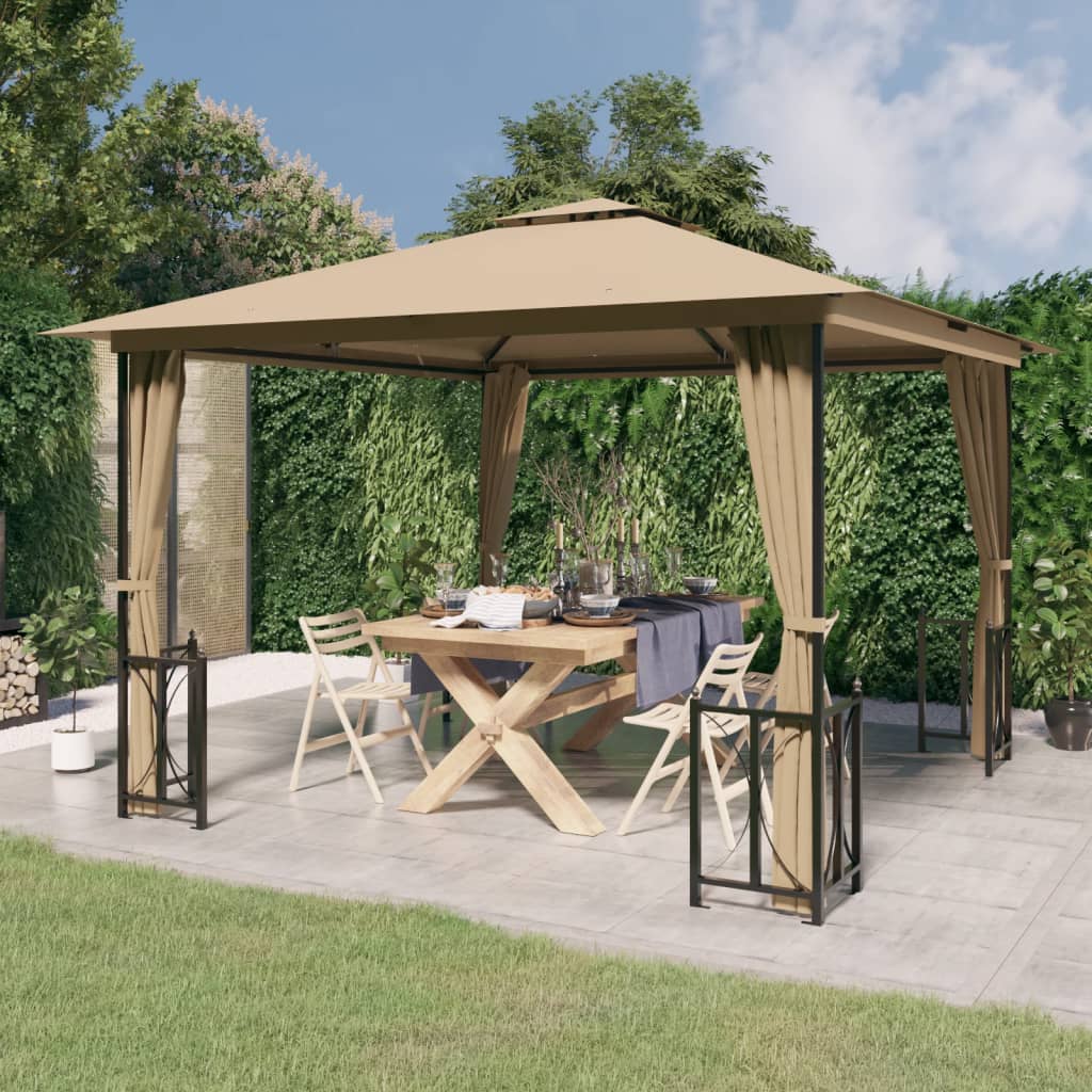 Gazebo with Sidewalls&Double Roofs 3x3 m Taupe