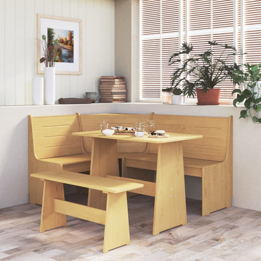 3 Piece Dining Set Honey Brown Solid Wood Pine