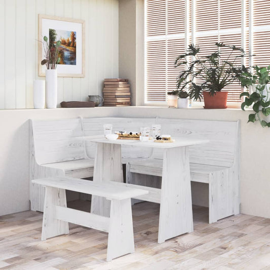 3 Piece Dining Set White Solid Wood Pine