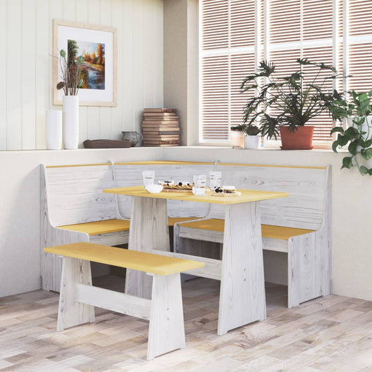 3 Piece Dining Set Honey Brown and White Solid Wood Pine
