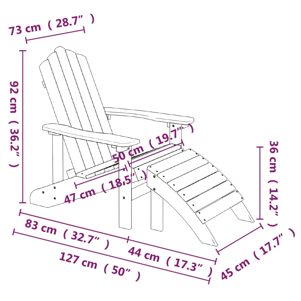 Garden Adirondack Chair with Footstool HDPE Brown