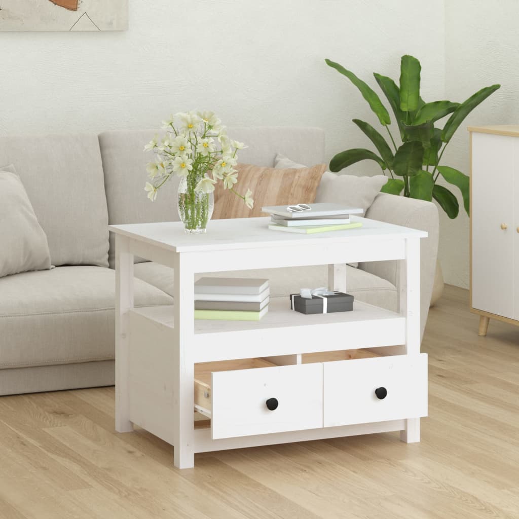 Coffee Table White 71x49x55 cm Solid Wood Pine