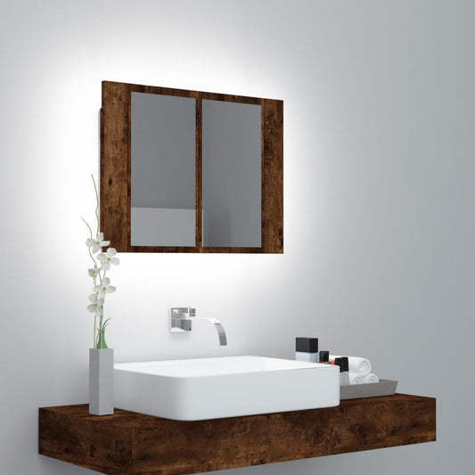 LED Mirror Cabinet Smoked Oak 60x12x45 cm Engineered Wood