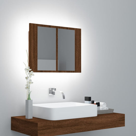 LED Mirror Cabinet Brown Oak 60x12x45 cm Engineered Wood