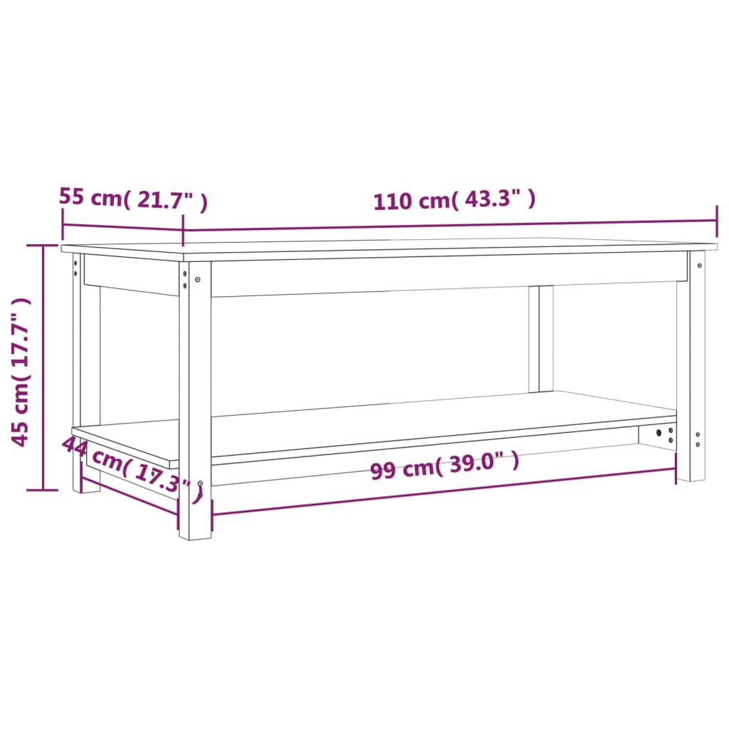 Coffee Table Grey 110x55x45 cm Solid Wood Pine