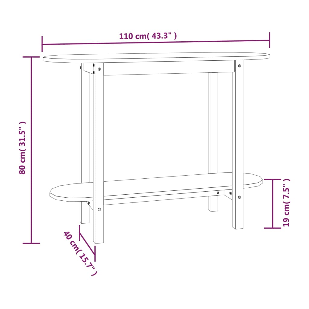 Console Table White 110x40x80 cm Solid Wood Pine