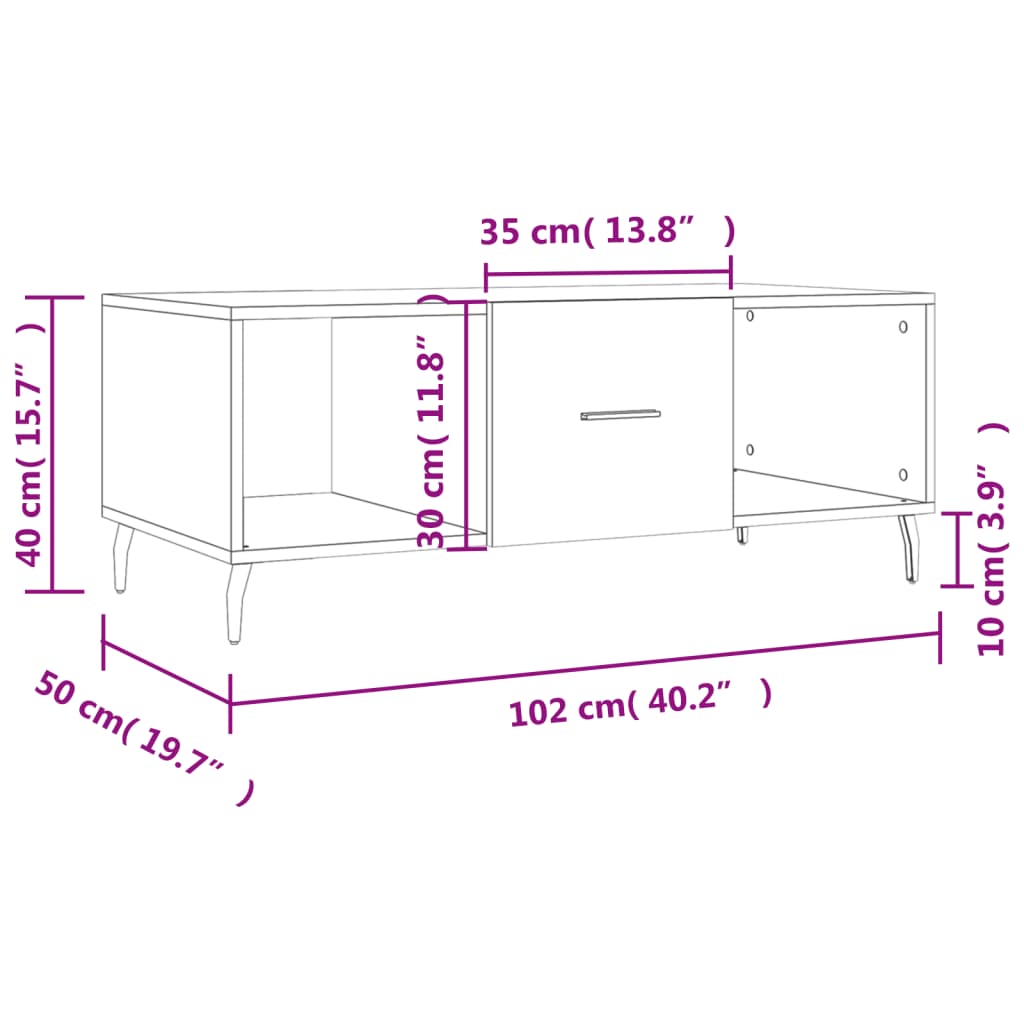 Coffee Table Brown Oak 102x50x40 cm Engineered Wood