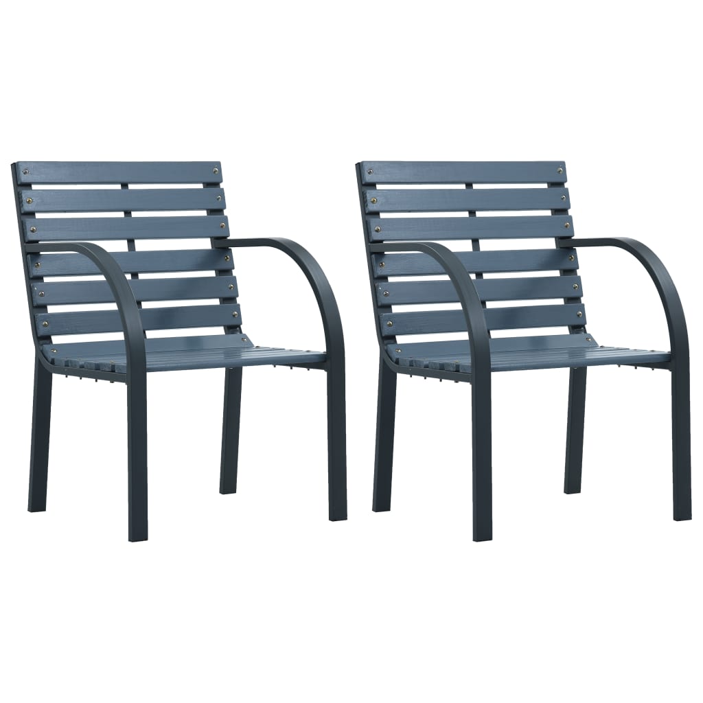 Garden Chairs 2 pcs Grey Solid Wood Fir and Powder-coated Steel