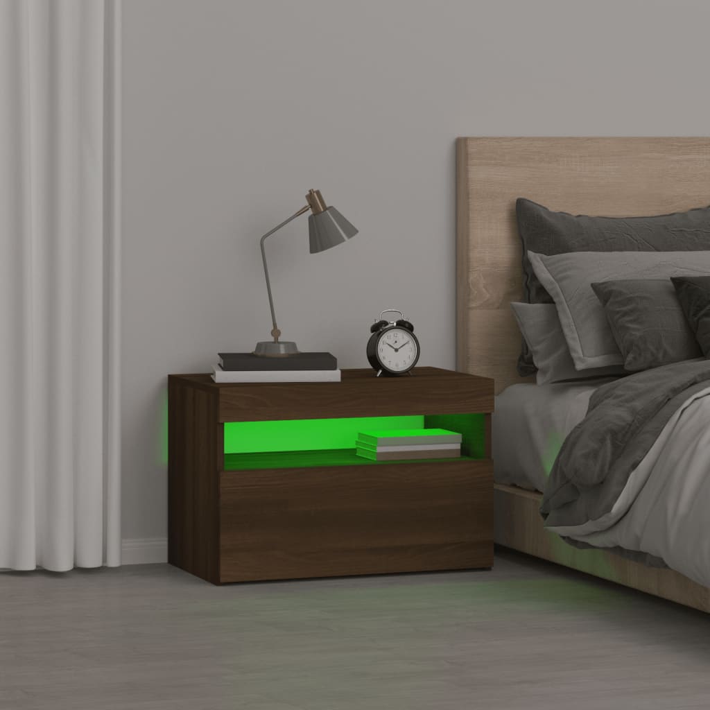 Bedside Cabinet with LED Lights Brown Oak 60x35x40 cm