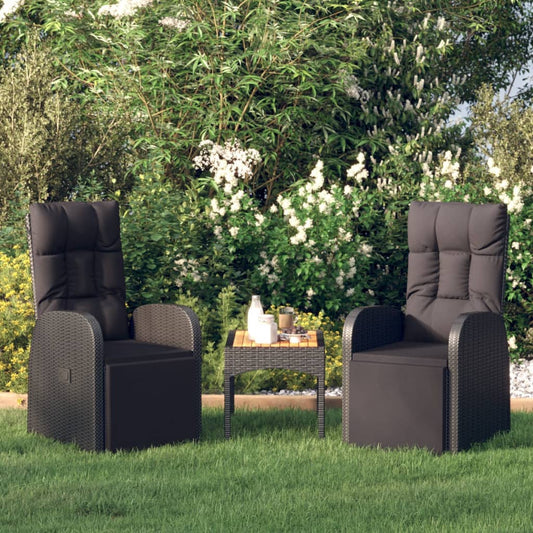 Reclining Garden Chairs with Cushions 2 pcs Black Poly Rattan