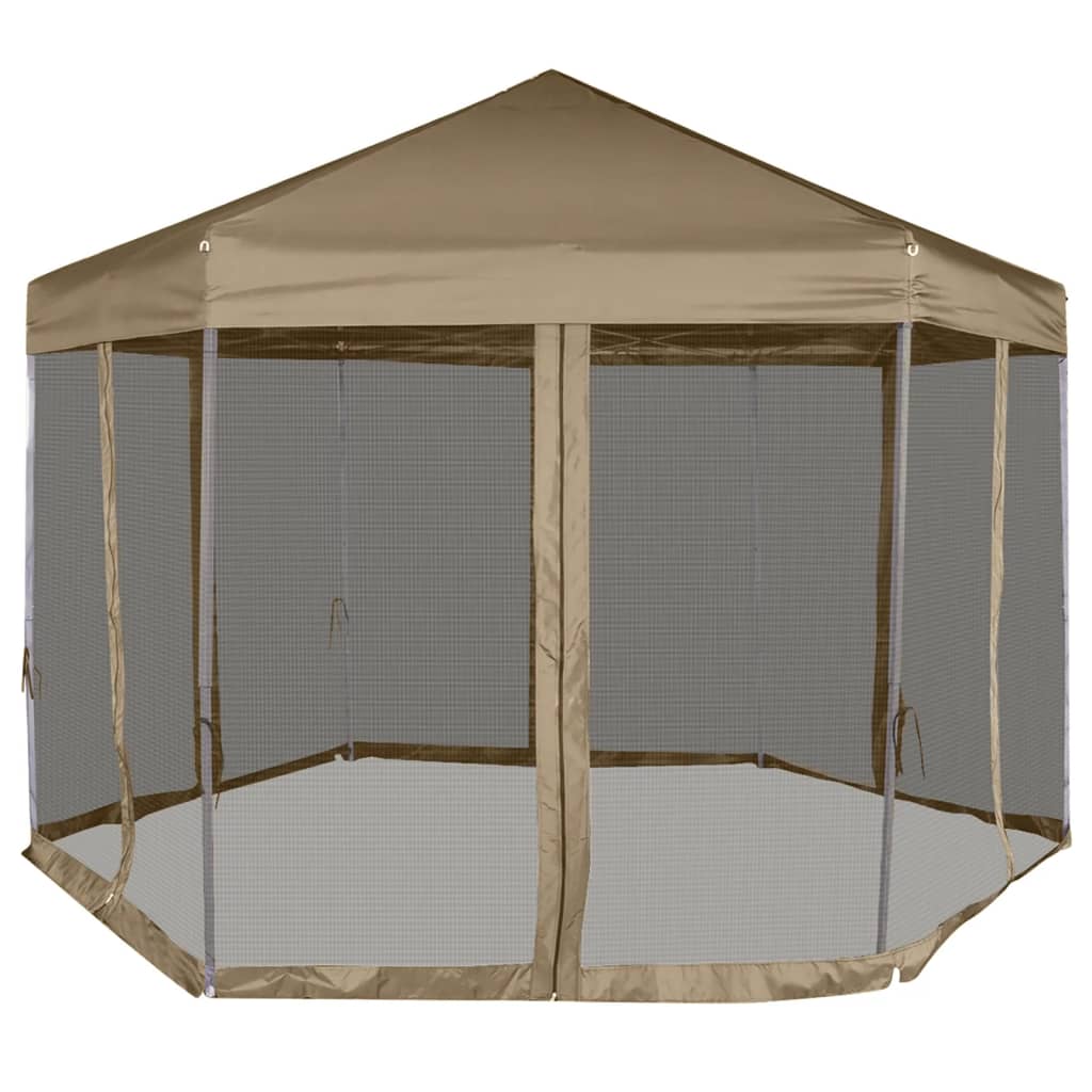 Hexagonal Pop-Up Marquee with Sidewalls 3.6x3.1 m Taupe 220g/m²