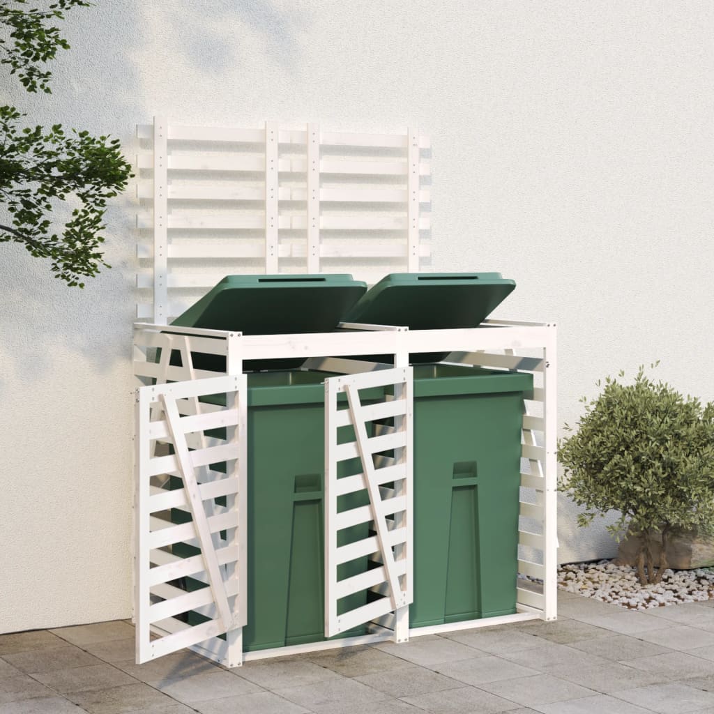 Double Wheelie Bin Storage White Solid Wood Pine