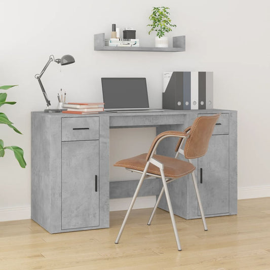 Desk with Cabinet Concrete Grey Engineered Wood