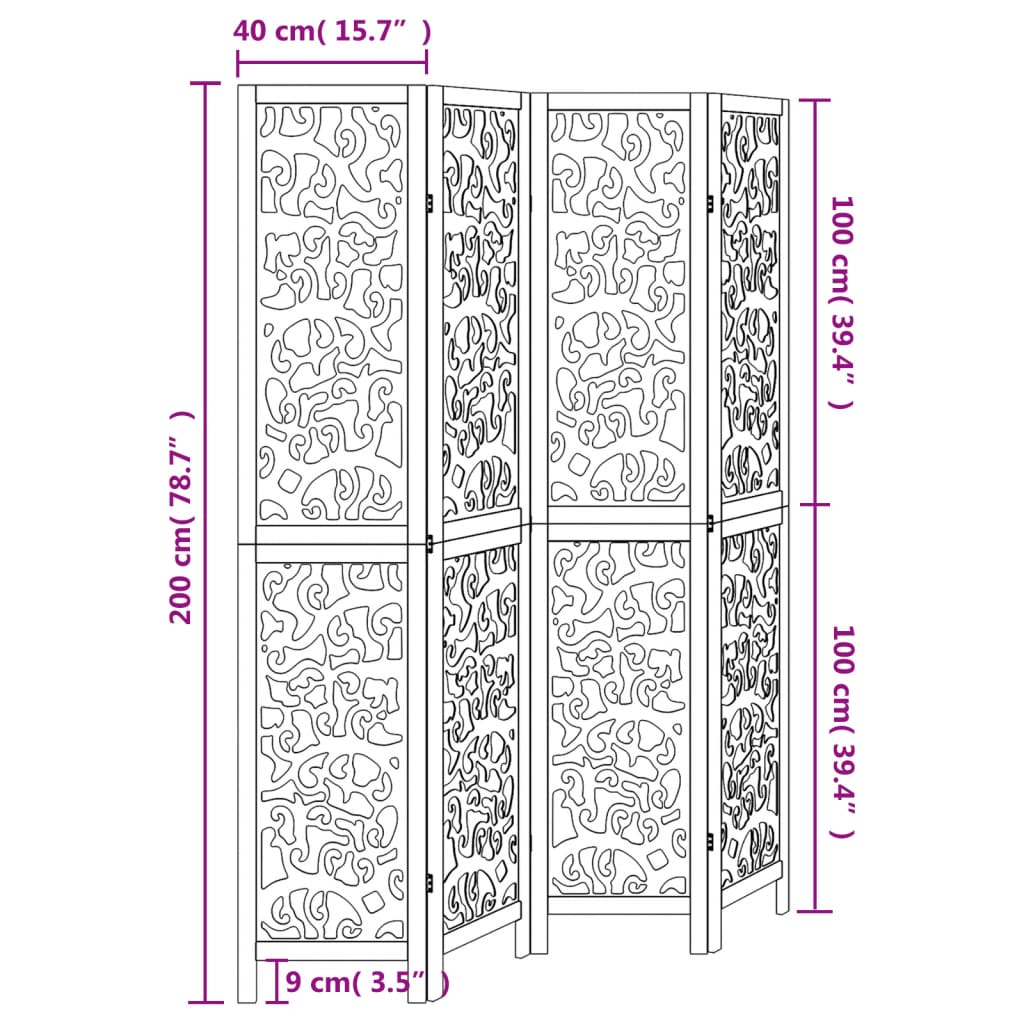 Room Divider 4 Panels White Solid Wood Paulownia