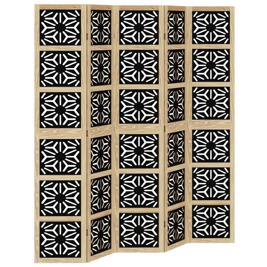 Room Divider 5 Panels Brown and Black Solid Wood Paulownia