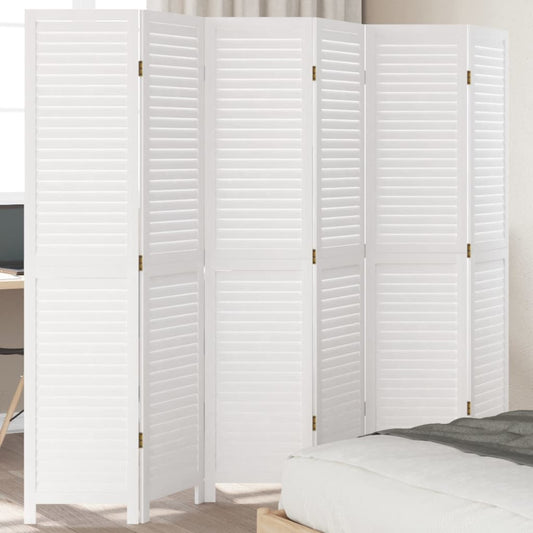 Room Divider 6 Panels White Solid Wood Paulownia