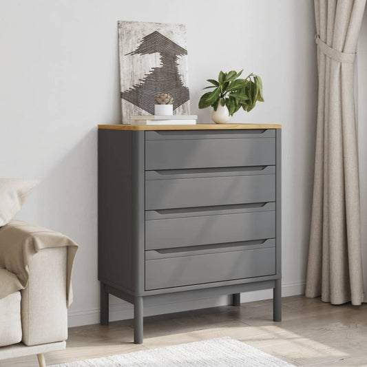 Chest of Drawers FLORO Grey cm Solid Wood Pine