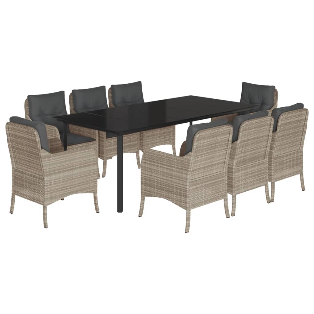 9 Piece Garden Dining Set with Cushions Light Grey Poly Rattan