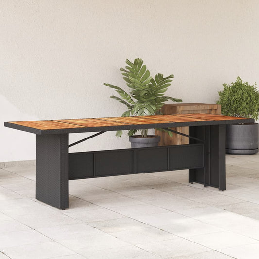 Garden Table with Acacia Wood Top Black 240x90x75 cm Poly Rattan