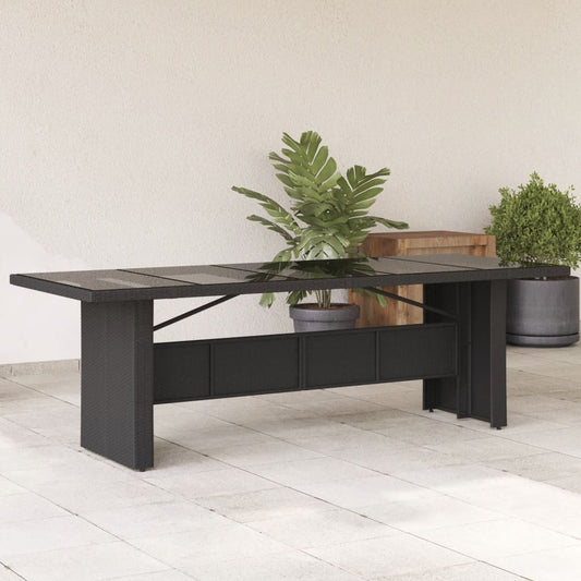 Garden Table with Glass Top Black 240x90x75 cm Poly Rattan