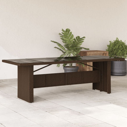 Garden Table with Glass Top Brown 240x90x75 cm Poly Rattan