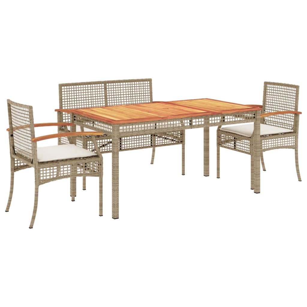 4 Piece Garden Dining Set with Cushions Beige Poly Rattan