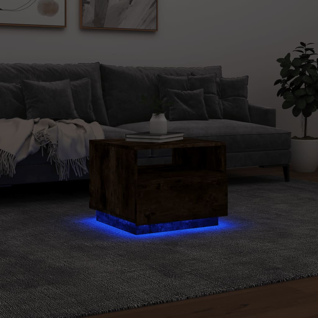 Coffee Table with LED Lights Smoked Oak 50x49x40 cm