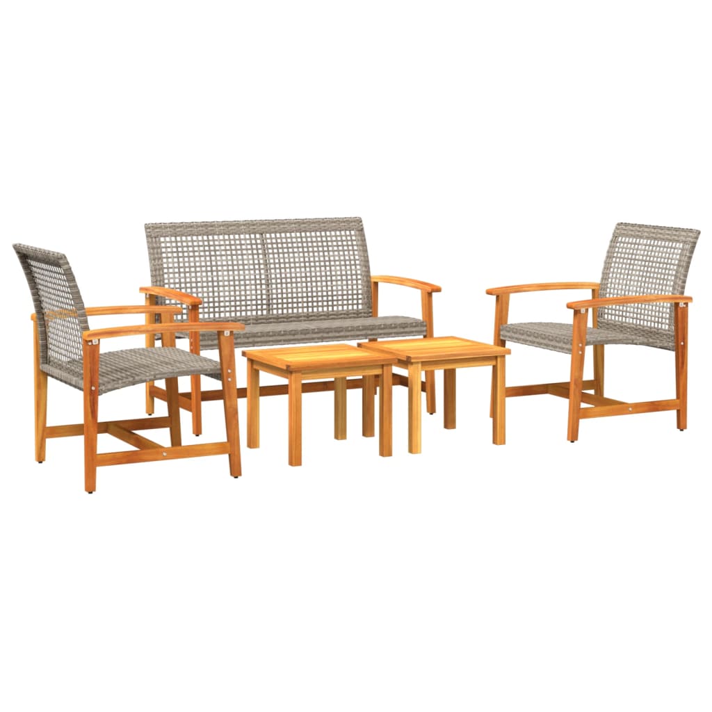 5 Piece Garden Lounge Set Grey Poly Rattan and Acacia Wood