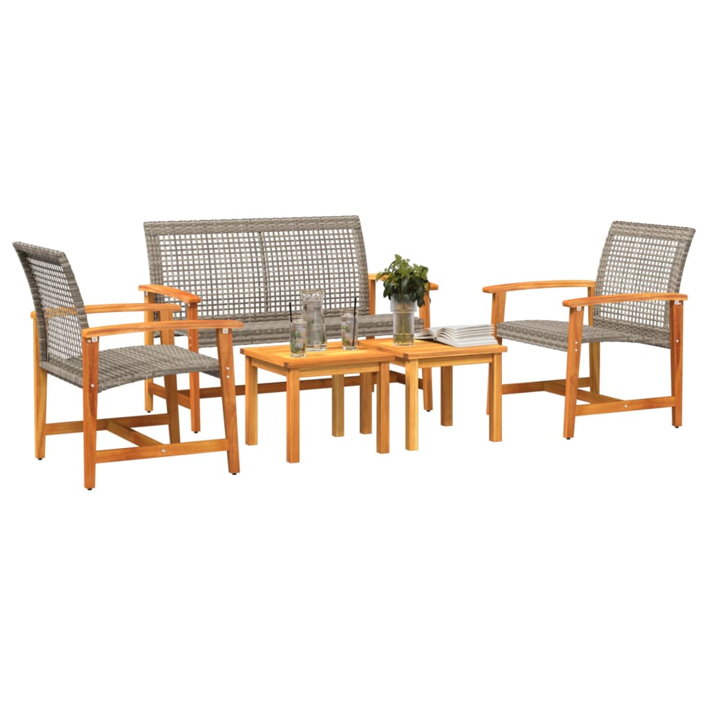 5 Piece Garden Lounge Set Grey Poly Rattan and Acacia Wood