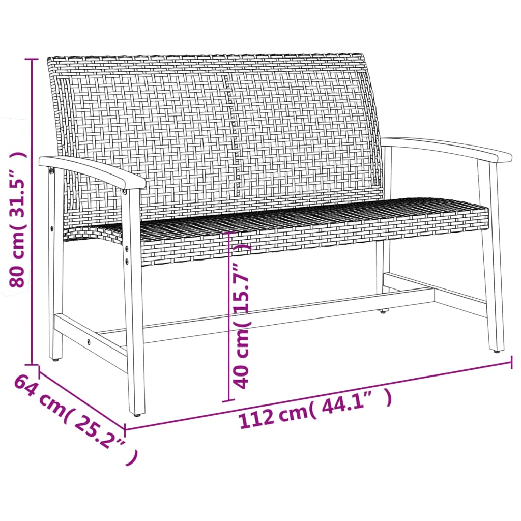 5 Piece Garden Lounge Set Grey Poly Rattan and Acacia Wood