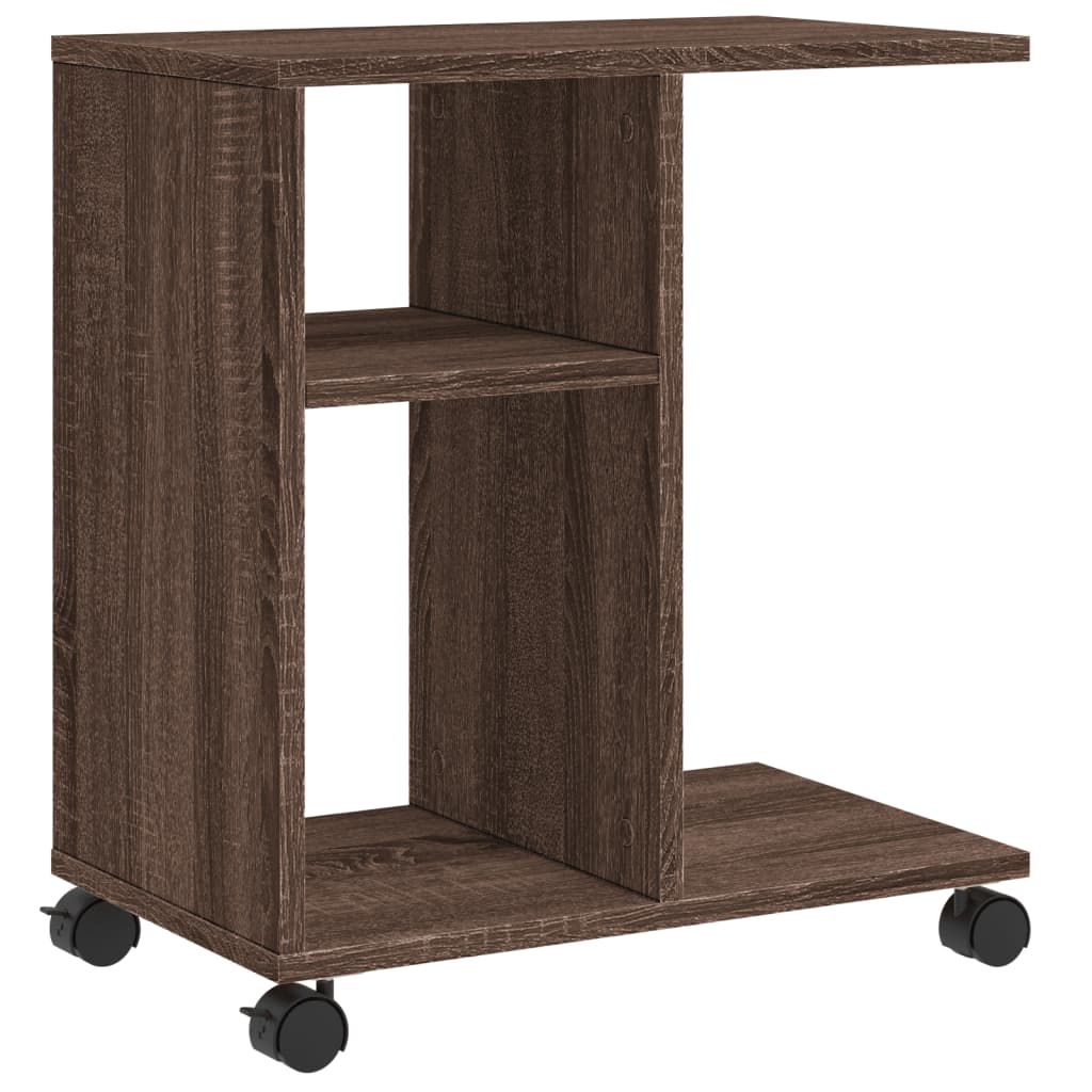 Side Table with Wheels Brown Oak 50x30x55 cm Engineered Wood