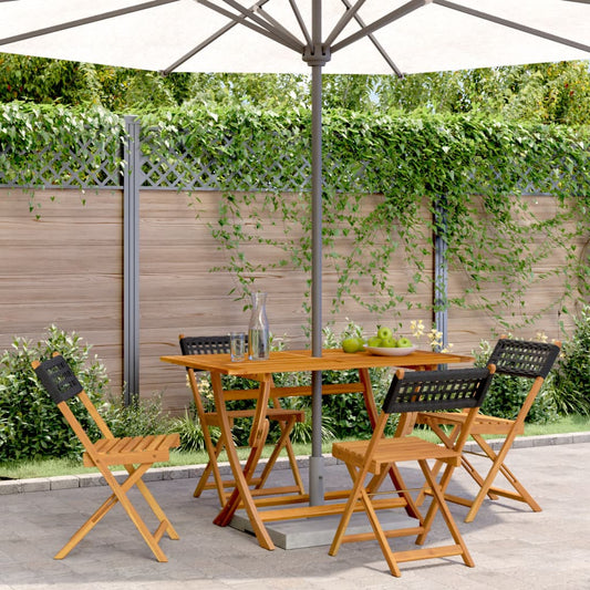 Folding Garden Chairs 4 pcs Black Poly Rattan and Solid Wood