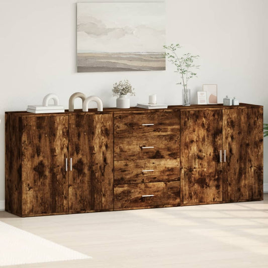 Sideboards 3 pcs Smoked Oak Engineered Wood