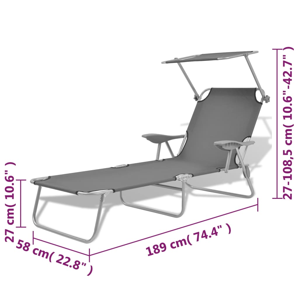 Sun Lounger with Canopy Steel Grey