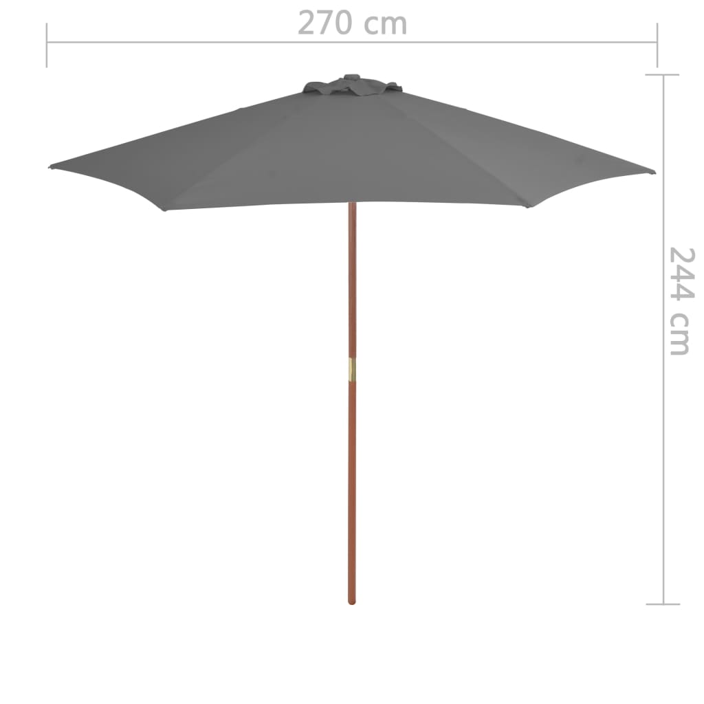 Garden Parasol with Wooden Pole 270 cm Anthracite