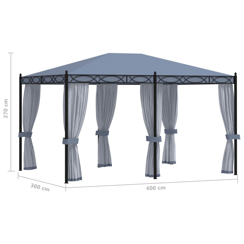 Gazebo with Mesh Screens 3x4 m Anthracite Steel